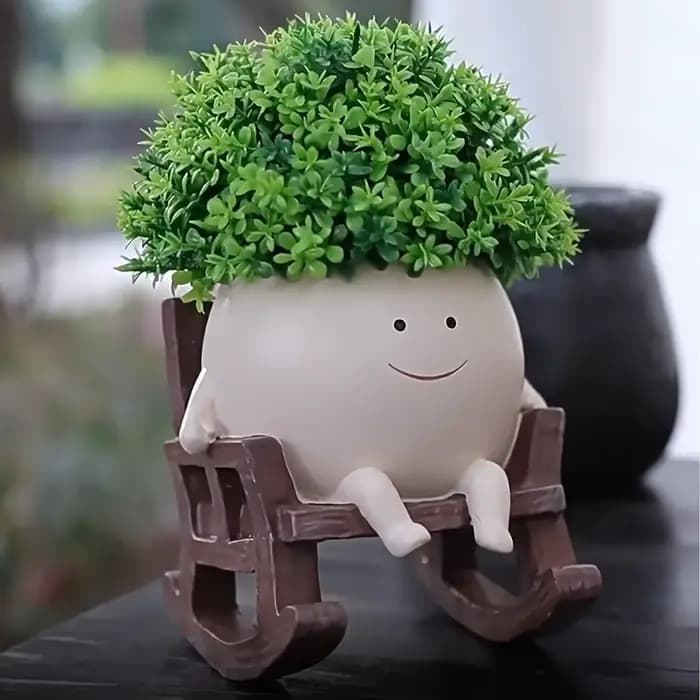 Mini pot de fleur en résine pour chaise à bascule