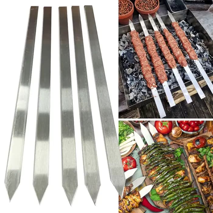 Modules Kebob en acier inoxydable pour barbecue, modules Wers, sans bois, manche plat, Wer Nucleofor Brazilian Koobideh Persian, 50cm de large, 6 pièces