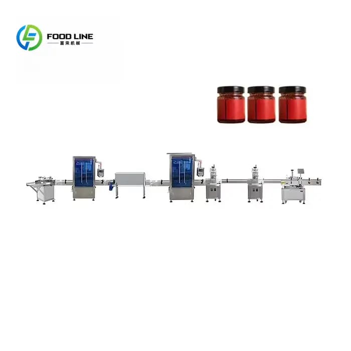 Ligne de production de remplissage entièrement automatique intelligente et hautement efficace pour sauces barbecue et boissons, personnalisable, 4 têtes à piston, pour verre