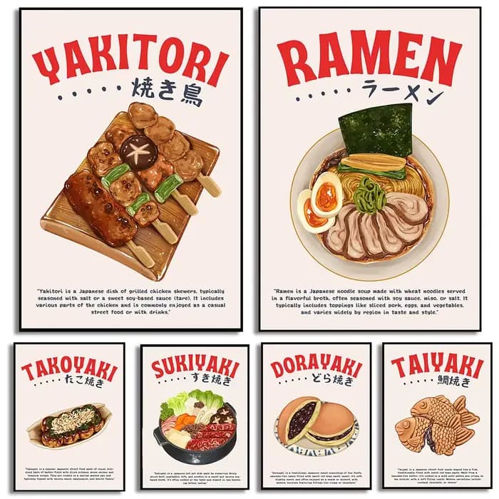 Affiche d'illustration de la cuisine japonaise, impressions de cuisine japonaise, peinture sur toile, images d'art mural, décoration de la maison, décoration alimentaire japonaise