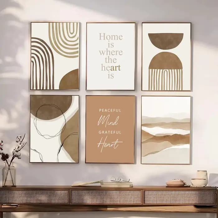 Affiche Murale Style Boho Abstraite Beige Marron, Peinture sur Toile, Impression Minimaliste, Image Bohème, Décoration Intérieure de Salon et de Maison