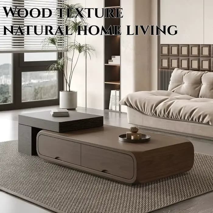 Table basse rétro en bois massif avec rangement