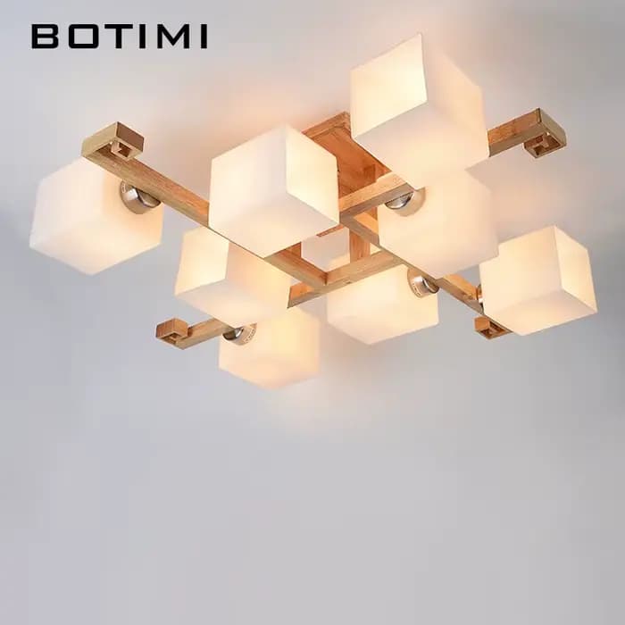 Plafonniers en bois massif avec abat-jour en verre pour salon lampe de chambre en bois moderne lampe de salle à manger montée en Surface carrée