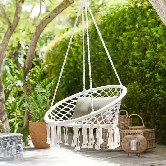 Chaise suspendue tissée avec dossier pour intérieur et extérieur