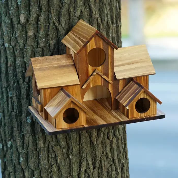 Nichoir en bois pour oiseaux à 5 trous