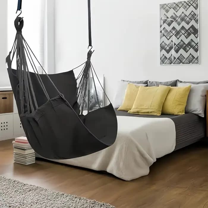 1 chaise hamac suspendue avec sac de rangement pour patio extérieur