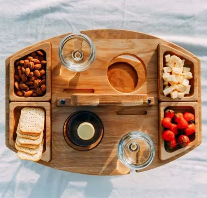 Table de pique-nique pliante en bois avec porte-verre