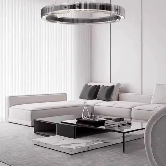 Lustre noir moderne nordique simple anneau en verre suspension salon salle à manger cuisine île décor LED lampe suspendue