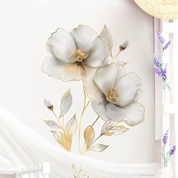 Autocollant mural de belles fleurs, sparadrap de décoration de fond de salon, embellissement de chambre à coucher, décoration de maison, papier peint auto-adhésif