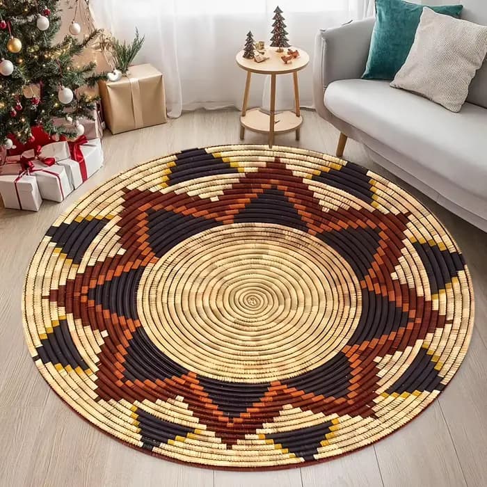 Tapis circulaire de Style marocain, motif tissé visuel 3D imprimé, antidérapant, pour porte d'entrée, salon, chambre à coucher