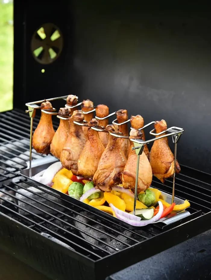 Support de jambe de poulet pour gril avec plateau d'égouttage