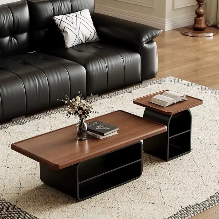 Table basse en bois marron avec centre en métal