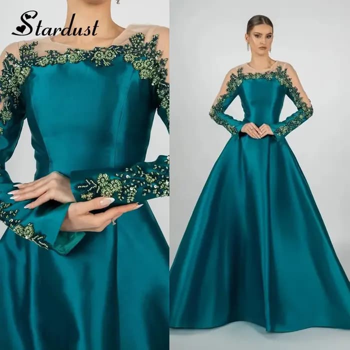 Stardust – robe De soirée trapèze pour femmes, attrayante, avec des Appliques, col à bijoux plissé, arabe saoudien, personnalisée