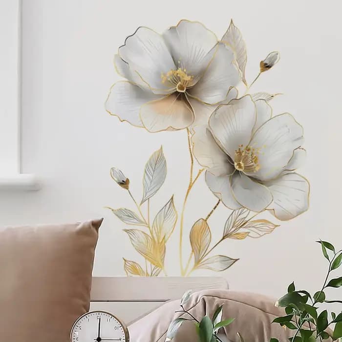 Autocollant mural de belles fleurs, sparadrap de décoration de fond de salon, embellissement de chambre à coucher, décoration de maison, papier peint auto-adhésif