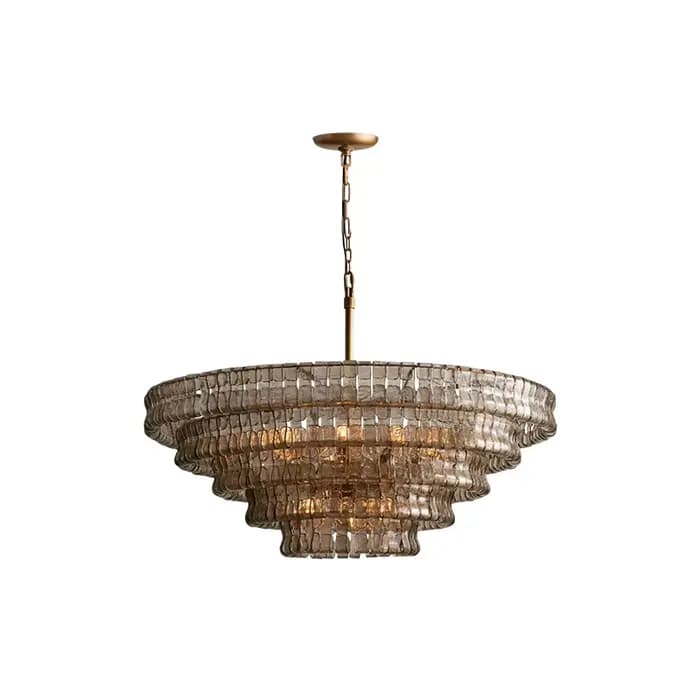 Doré postmoderne luxe décoration de la maison LED rond Transparent verre Lustre salon salle à manger lumière intérieure accrocher