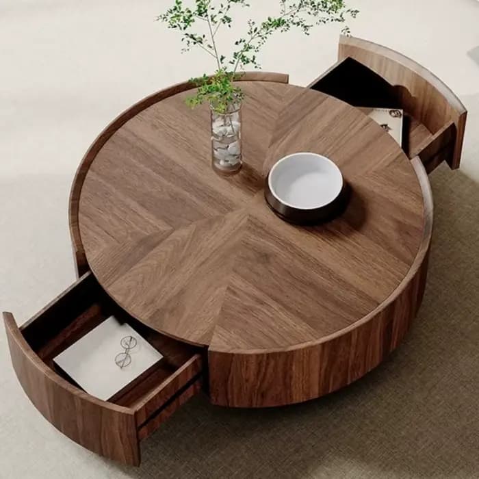 Table basse d'angle en bois avec rangement