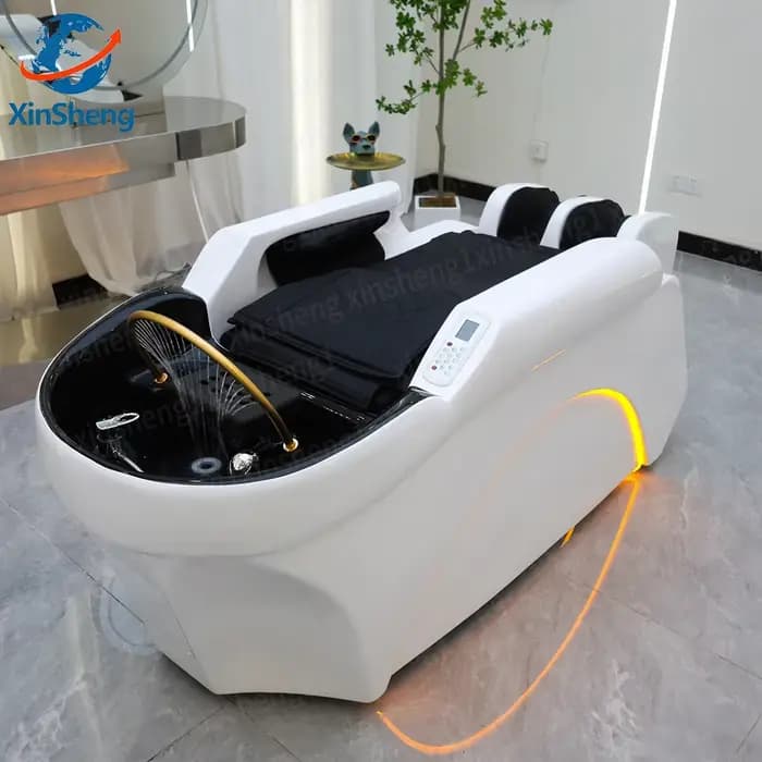 Lit de lavage pour salon de coiffure, équipement de SPA capillaire avec machine de fumigation, table de massage électrique dorsale, mobilier pour salon de coiffure