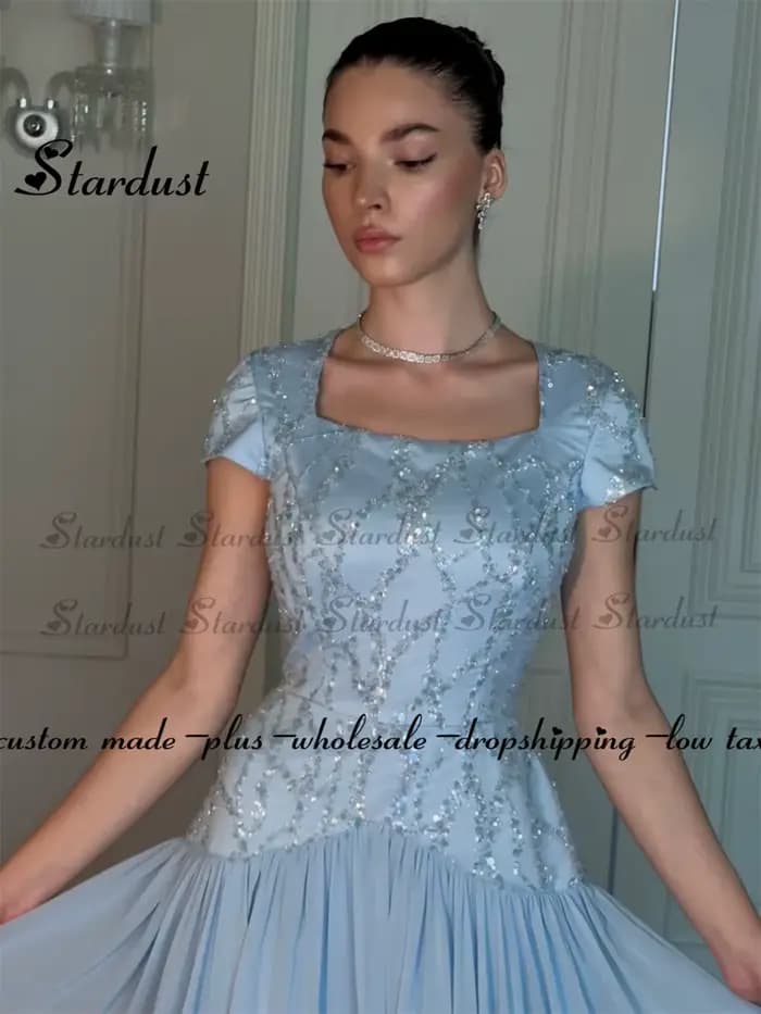 Robes de cérémonie Stardust tendance coupe trapèze avec appliques en dentelle et plis en satin, style saoudien, robes de bal, Vestidos De Festa, personnalisables