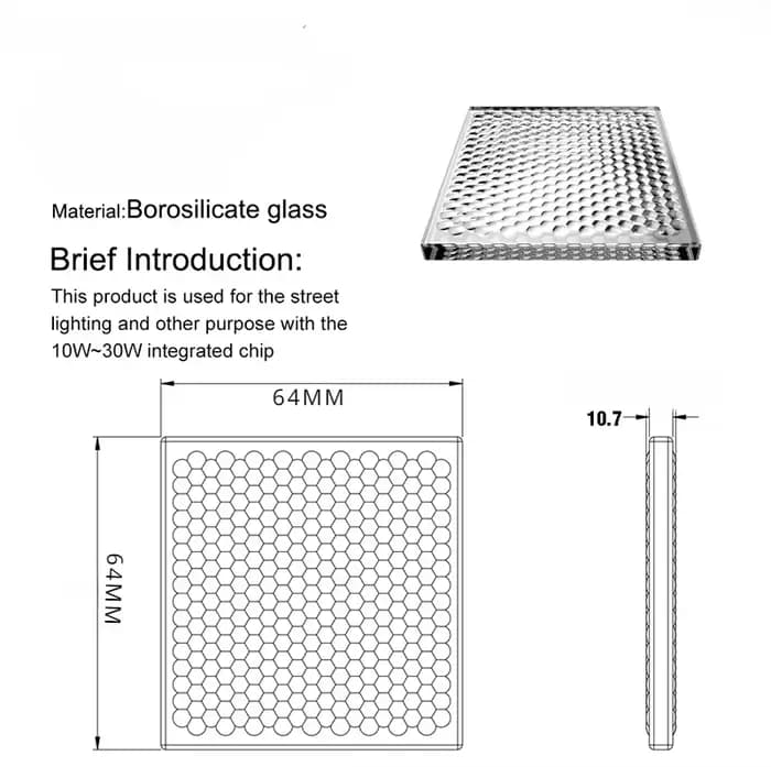 Lentille de Fresnel en Verre Optique pour Éclairage de Rue, Système d'Illumination, 64x64mm