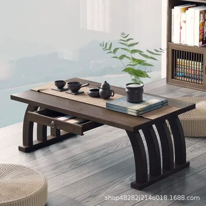 Table basse pliante en bambou de style japonais pour fenêtre en baie
