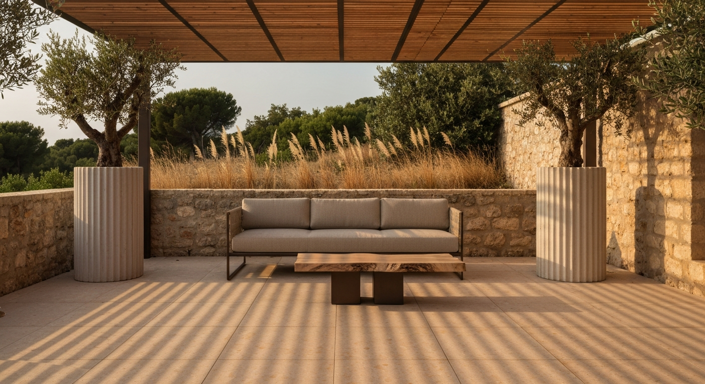 Terrasse en plein air au coucher du soleil — Mobiljardinora