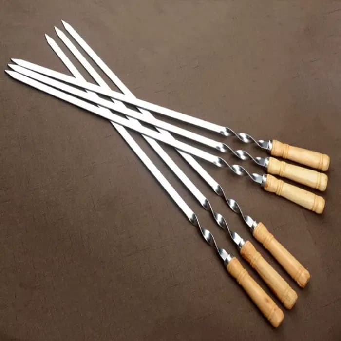 Bâton de kebab de barbecue en acier inoxydable réutilisable avec manche en bois, grands modules, out