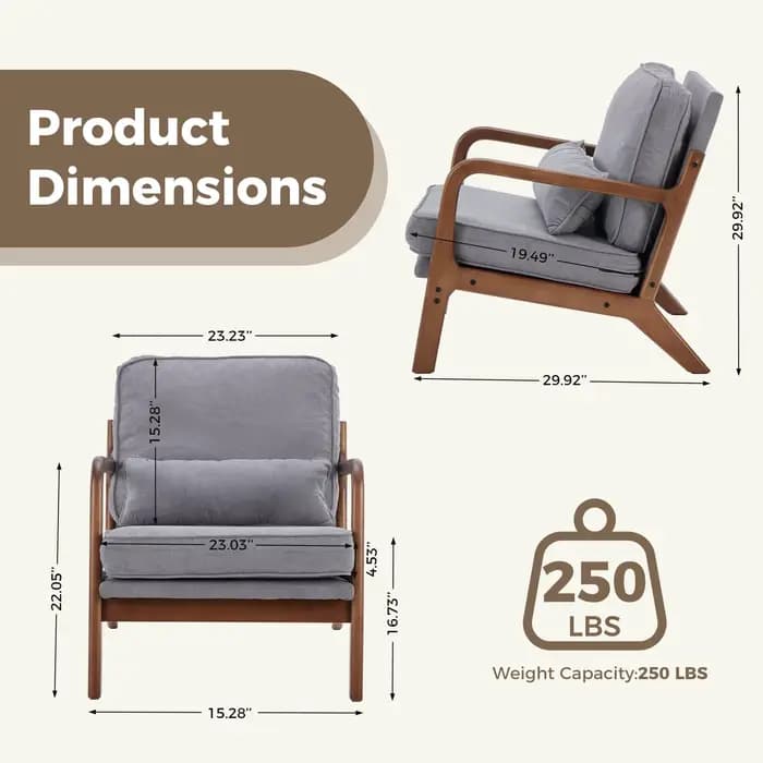 JHK chaise moderne du milieu du siècle chaise d'appoint avec accoudoirs et coussin de taille chaises