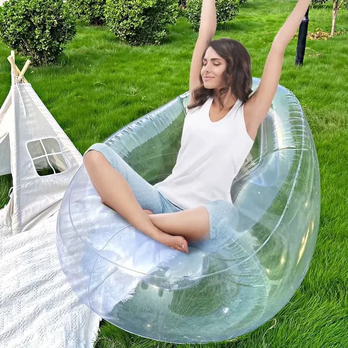 Chaise longue gonflable transparente, canapé simple gonflable en PVC transparent pour intérieur et e
