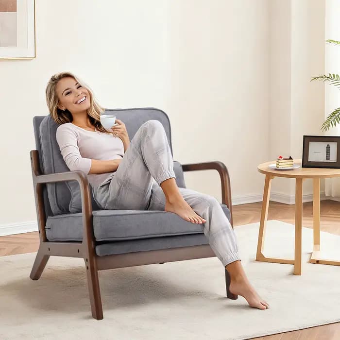 JHK chaise moderne du milieu du siècle chaise d'appoint avec accoudoirs et coussin de taille chaises