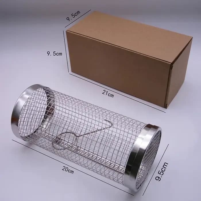 Panier de cuisson cylindrique en acier inoxydable, grille de barbecue ronde portable en treillis mét