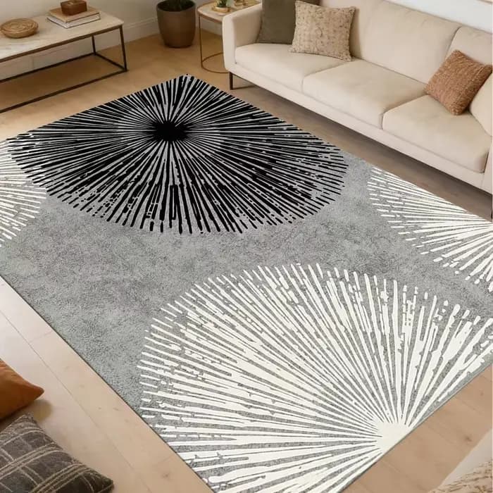 Tapis gris à lignes radiales motif pissenlit, moderne, abstrait, antidérapant, doux, minimaliste, po