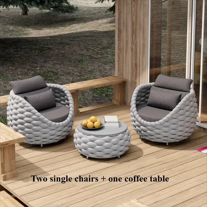 Ensemble de chaises de patio en corde tressée, mobilier d'extérieur en aluminium, ensemble de 2 faut