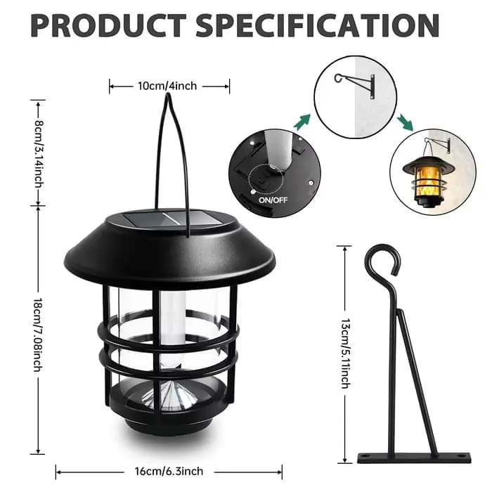Lanterne Solaire Extérieure en Acier Inoxydable, 1 Pièce, Flammes Vacillantes, Imperméable, RapGlass