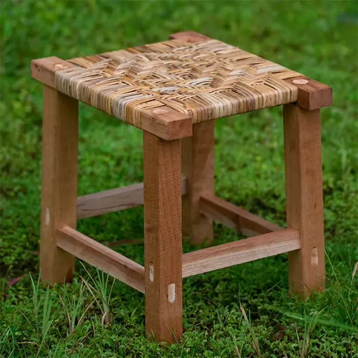Tabouret carré en rotin naturel Yunnan, fait à la main, Design ethnique, Vintage, Style campagnard,