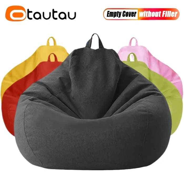 OTAUTAU-Grand pouf en coton et lin, housse sans remplissage, siège d'angle, pouf paresseux, chaise d