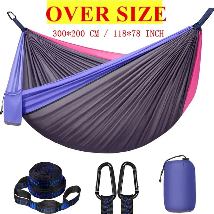 Hamac de camping double extra large, 3 m x 2 m (300 x 200 cm), comprend deux sangles d'arbre de 2 m,