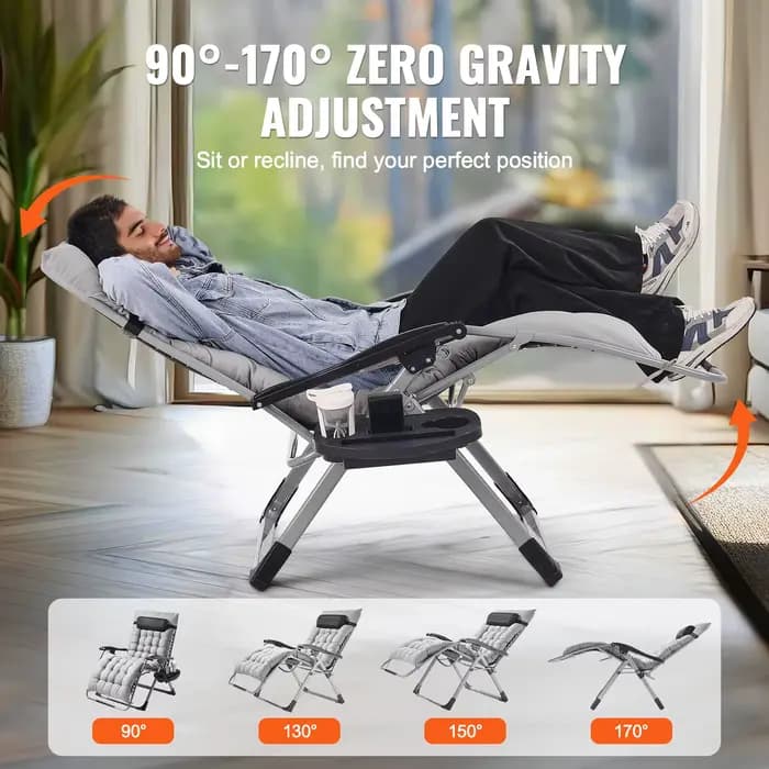 SucceBuy Zero Gravity Chair Zero Gravity Chaise longue inclinable réglable Anti-gravité avec coussin