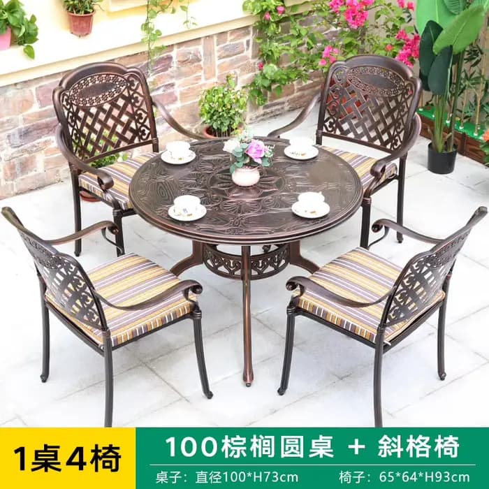 Combinaison table et chaise en fonte d'aluminium, jardin de cour extérieure simple, table et chaise