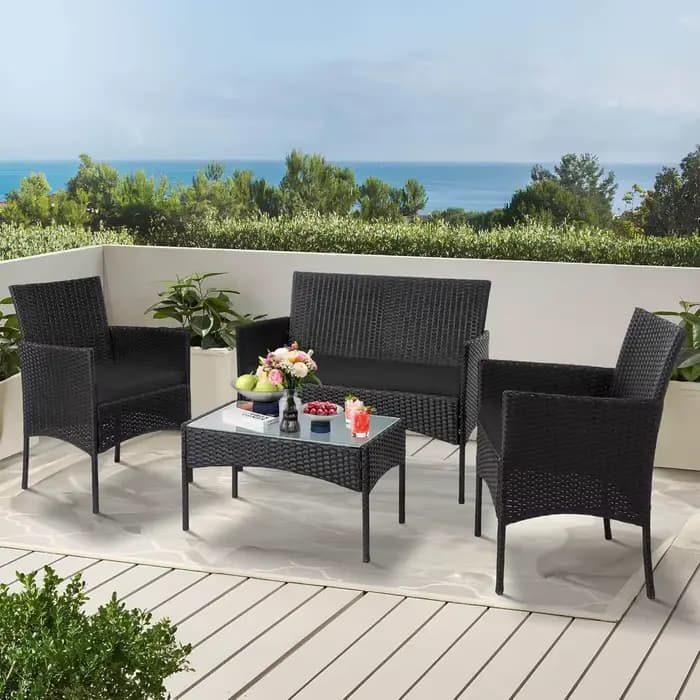 Ensemble de meubles de Conversation de Patio extérieur en osier de 4 pièces, ensembles de Conversati