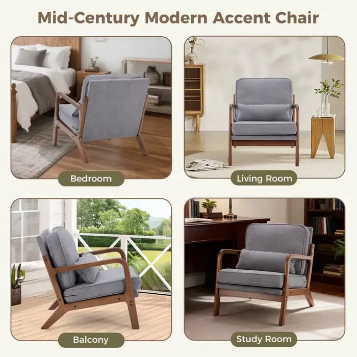 JHK chaise moderne du milieu du siècle chaise d'appoint avec accoudoirs et coussin de taille chaises