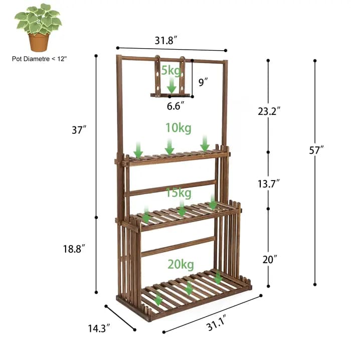 Support de plantes suspendu en bois à 3 niveaux, robuste, pour jardin, support de présentation de fl