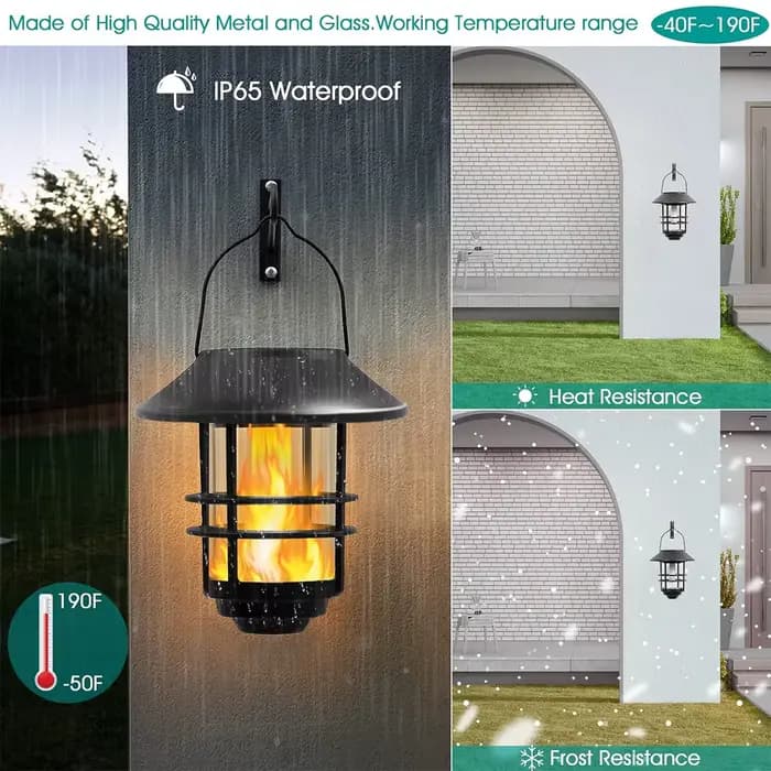 Lanterne Solaire Extérieure en Acier Inoxydable, 1 Pièce, Flammes Vacillantes, Imperméable, RapGlass