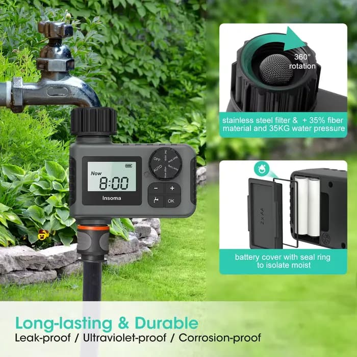INSOMA-Système d'arrosage automatique intelligent, minuterie d'irrigation, écran LCD, IPX5, minuteri