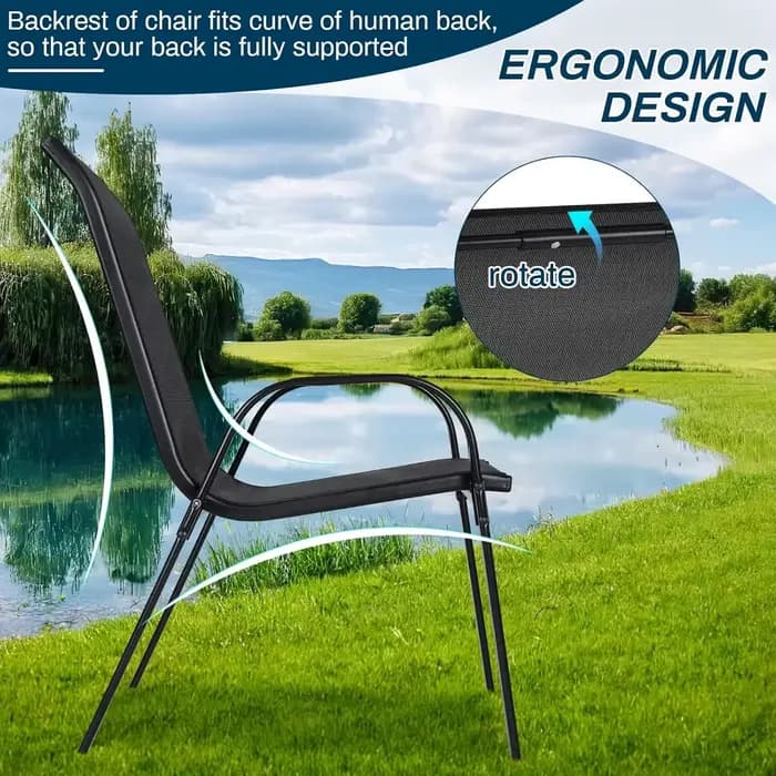 Lot de 6 chaises empilables d'extérieur grises avec tissu Teslin Flex Comfort et structure en métal