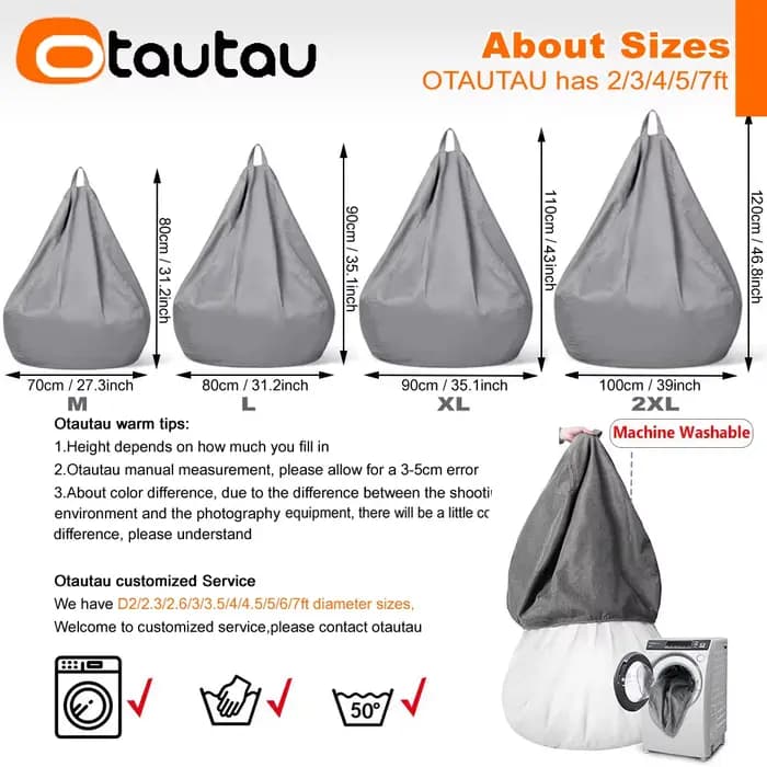 OTAUTAU épais imperméable coton pouf couverture sans remplissage extérieur Pouf chaise pouf bouffée