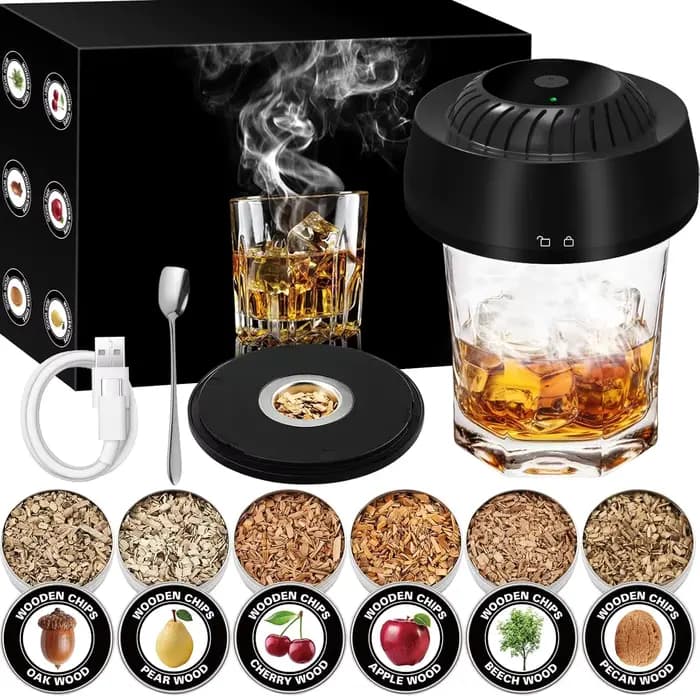 Kit de fumeur de whisky électrique avec 6 copeaux de bois, briquet intégré, aucun Butane nécessaire,