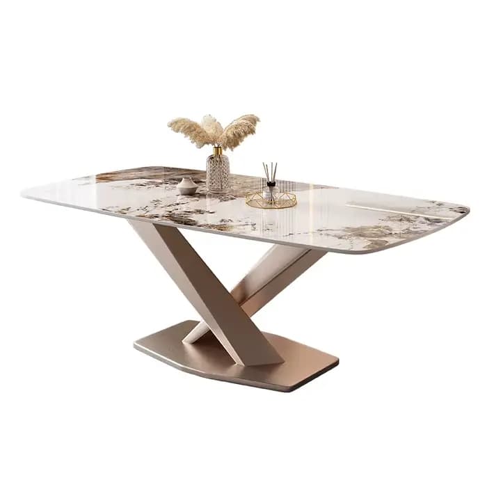 Ensemble de table et de chaises de salle à manger rectangulaire en marbre de luxe moderne, 4 à 6 pla