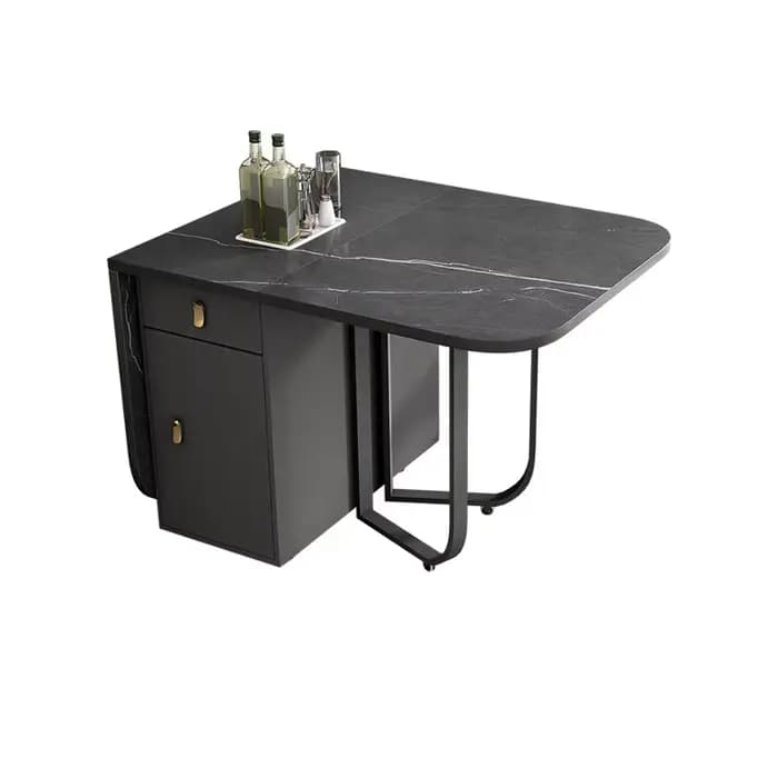 Table à manger pliante avec support de rangement et 2 tiroirs, table de cuisine polyvalente et chais