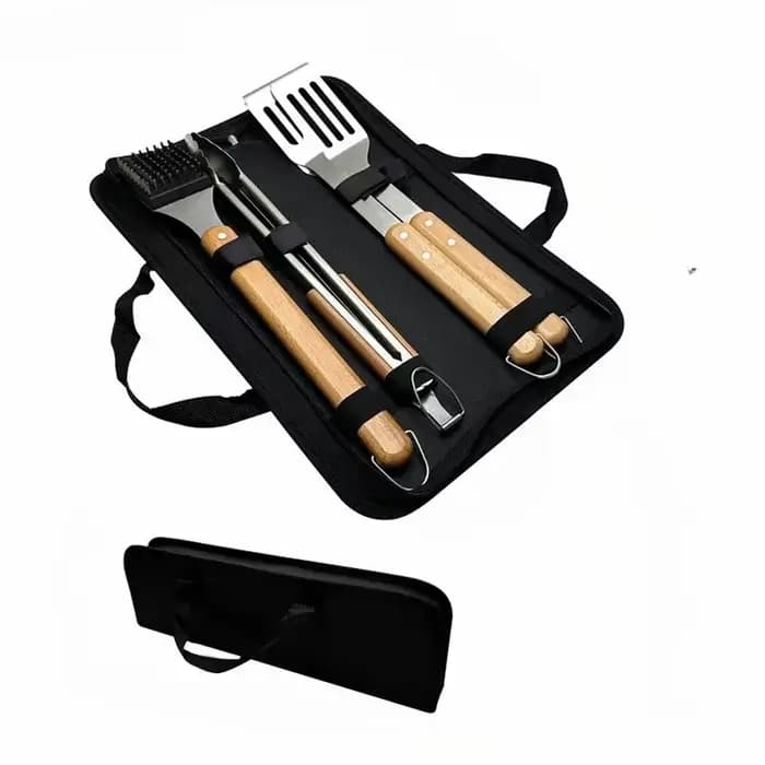 Ensemble d'outils de Barbecue en acier inoxydable, 4 pièces, pour barbecue en plein air, manche en b