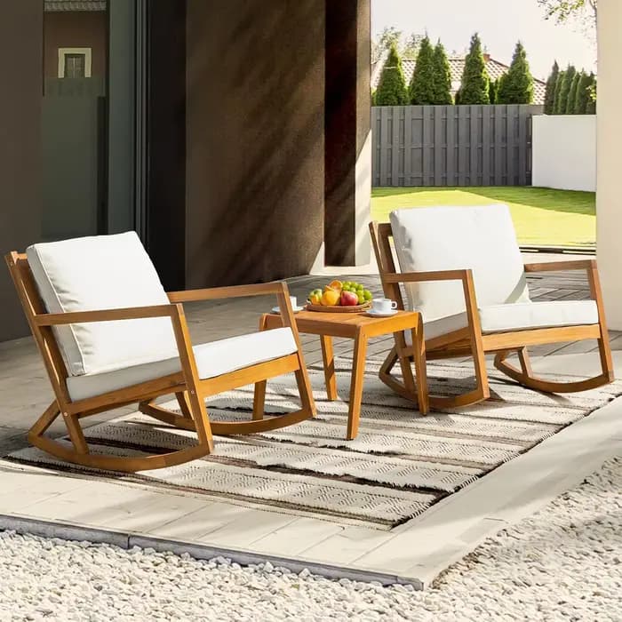 Chaises à bascule design robuste capacité 400lbs ensemble de bistro de patio en bois 3 pièces extéri